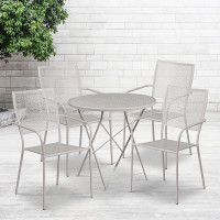 Flash Furniture CO-30RDF-02CHR4-SIL-GG 30" Round Steel Folding Patio Table Set with 4 Square Back Chairs in Gray